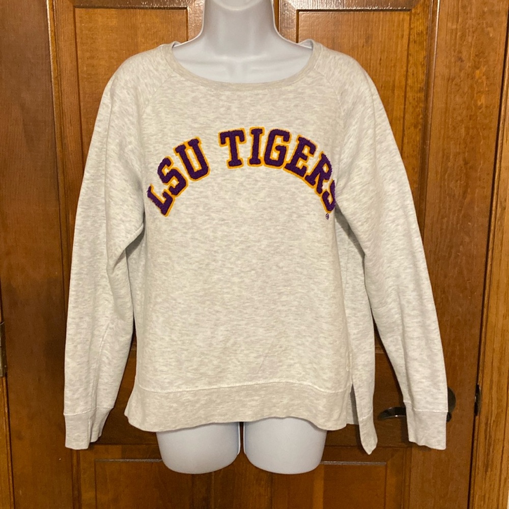 Pressbox LSU Tigers Comfy Light Gray Vintage Wash Sweatshirt Size Medium